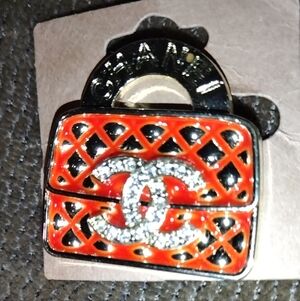 Chanel Red and Black Quilted Brooch